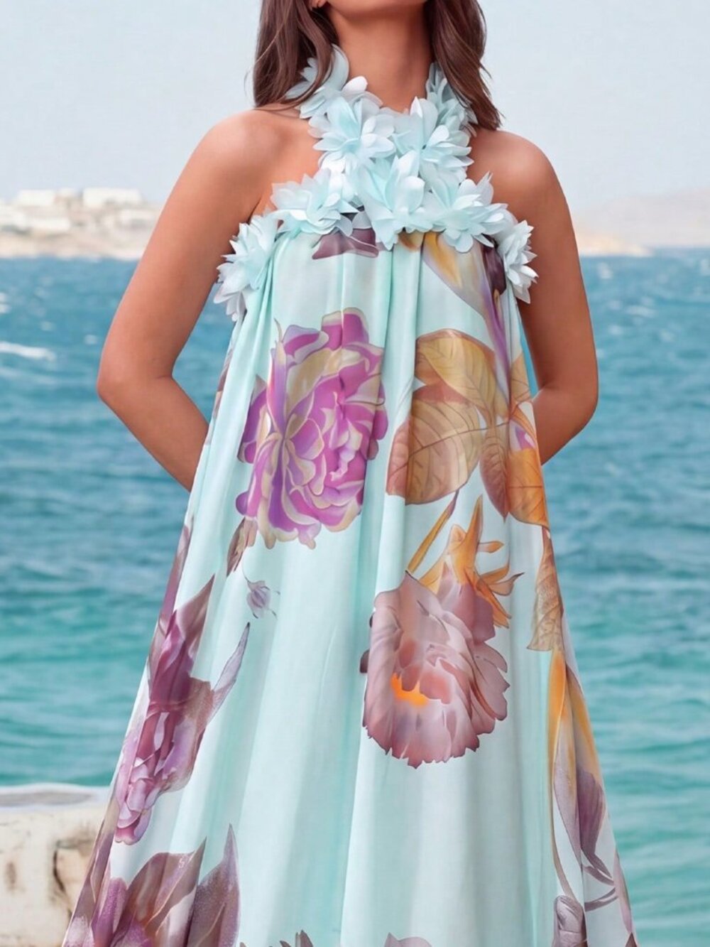 Mint Green Elegant Women's Backless Spaghetti Strap Maxi Dress - Picture 5 of 6